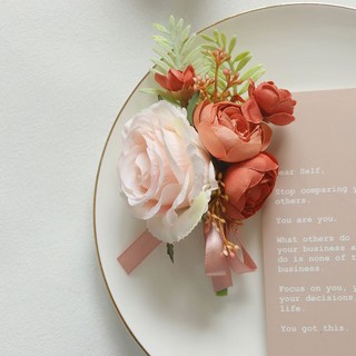 氣球派對多 結婚胸花 結婚花束 仿真花胸花 新郎胸花 婚禮裝飾, 杏霧珊瑚