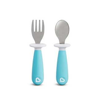 美國Munchkin 滿趣健 不鏽鋼學習叉匙組(12m ) 多色可選 蟲寶寶, 藍色, 學習叉匙組