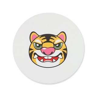 兇猛虎爺大頭陶瓷吸水杯墊 圓形款 黑虎將軍吸水杯墊 虎爺將軍陶瓷杯墊, 黃虎, 1個