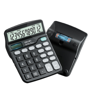 deli得力 太陽能12位數辦公計算機，大型按鍵，清晰顯示，環保節能, 黑色, 1個