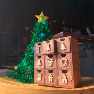 J.Wood Garden 聖誕倒數日曆小木櫃 DIY組裝飾品小物收納盒 木紋色交換禮物, 1個, 木紋色