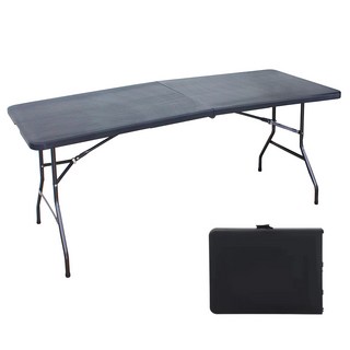 JS生活居家 手提式對摺折疊桌 W180 x D70 x H73cm - 戶外露營、聚餐首選, 黑色