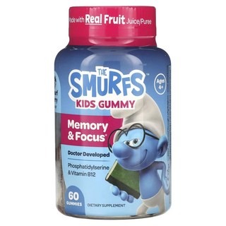 THE SMURFS 藍色小精靈 孩童磷脂絲胺酸&維他命B12軟糖 莓果口味, 1罐, 60顆