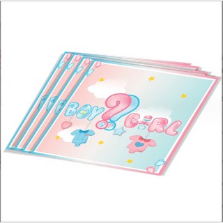 性別揭曉佈置餐具套組 性別揭秘主題派對餐具套裝 紙杯紙巾拉旗桌布 氣氛佈置 高品質, 粉藍, 1個