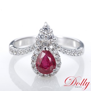 Dolly 天然紅寶石晶鑽戒指，水滴形設計，晶鑽鑲嵌，優雅奢華，精美禮盒包裝