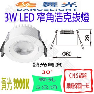 舞光 浩克 崁燈 3W LED 黃光 5公分崁孔 全電壓 CNS認證 聚光 投射, 1個