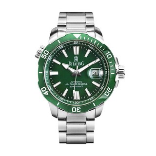 德國DITALING 水鬼系列 銀框綠面排氦氣潛水腕錶 陶瓷錶圈自動上鍊機械錶