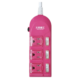 太星電工 MAX STAR 蓋安全彩色三開三插電腦線 3P OC33306 6尺 彩色延長線, 隨機出貨（挑色請備注）, 1個, 1.8m