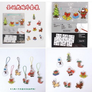 聖誕熱縮片套裝、DIY聖誕勞作素材、兒童手工製作熱縮片、聖誕節裝飾吊飾, 詳見包裝