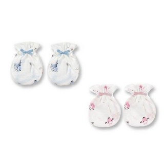 【美國媽咪】KUKU酷咕鴨 蝴蝶結護手套 初生兒手套 嬰兒手套 2雙入 藍色粉色 KU2306