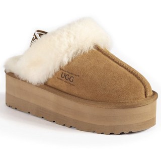 Ozwear 5cm厚底鬆緊帶毛絨拖鞋