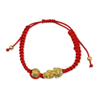 有球必應款貔貅招財手鍊，紅色編織手鍊，金色貔貅，招財納福，時尚美觀