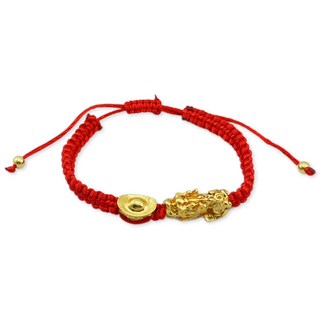 元寶款貔貅招財手鍊，紅色編織繩，招財納福，可調節手鍊