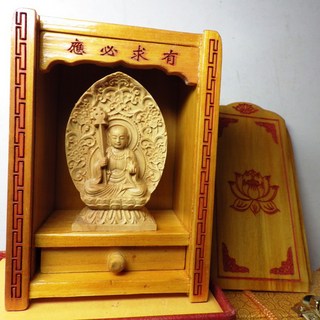 精品隨身佛龕 黃楊木地藏王菩薩木雕佛像 地藏王菩薩保平安, 黃色, 1個