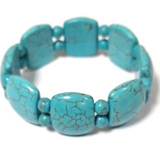 綠松石手排圓珠手環 - 時尚彈性手鍊，天然石材手飾，簡約風格配件