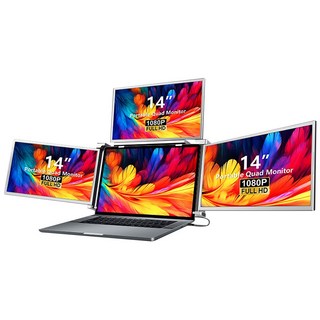 筆電14吋三螢幕外接顯示器 全高清1080P 上下左右旋轉 USB-C接口 畫面自動轉向 四螢幕同步顯示, 34cm, 1台