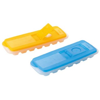 簡單樂活 蓋中蓋製冰盒 冰塊盒 可彎 易脫落 製冰器 冷凍 衛生, 上蓋藍色 橘色 本體 透明