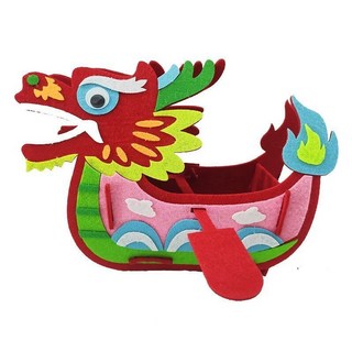 萱寶媽咪baby童裝館 兒童不織布龍舟兒童手作 DIY材料包 益智玩具, 051紅色立體龍舟
