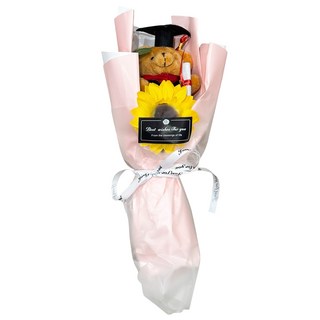 畢業磨砂花束畢業熊向日葵花束：精緻畢業禮物，祝福鵬程萬里, 粉色, 1個