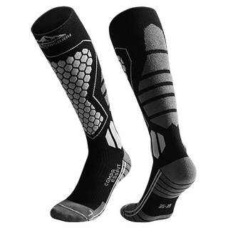 SMT 羊毛運動滑雪襪 小腿中筒止滑長襪 男女高筒厚底機能襪, 黑灰色, 1