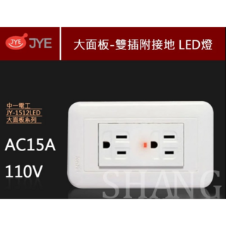 JYE 白色大面板雙插附接地漏電插座 附LED燈 110V, 1個