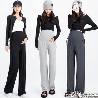 孕味十足 垂順彈力舒適無感外穿側腰抽繩薄款直筒孕婦褲(抽繩腰圍可調) 四色【CBH207612】孕婦裝