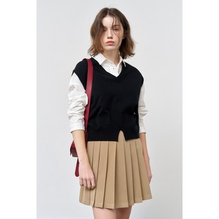 GENERAL IDEA 韓國女必備寬鬆針織馬甲背心 WBE1L06523，時尚V領針織衫，舒適百搭針織背心