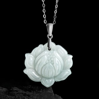 925純銀冰種玉蓮花項鍊 玉石玉墜 招財保平安 新中式禮品