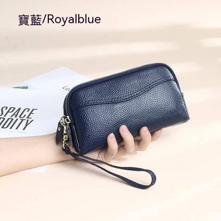 頭層牛皮雙拉鍊大容量長夾 (可放手機)