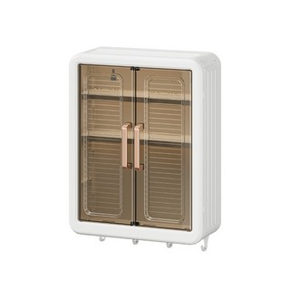 浴室輕奢雙開門壁掛收納櫃 化妝品收納 壁掛置物架 收納架 掛勾 盥洗用品 防潮防塵 免打孔, 白色, 1個