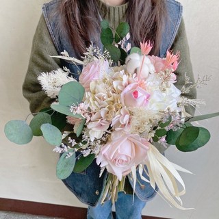 ONEDAY 唯美森林系手捧花 外拍捧花 新娘捧花 乾燥花手捧花 森林系捧花, 粉色