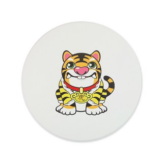 Q版虎爺黑虎將軍陶瓷吸水杯墊 圓形杯墊 居家辦公小物, 黃虎、黑虎, 1個