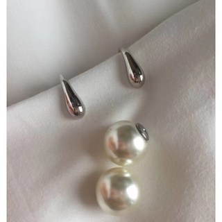 正韓[銅．耳環] 兩帶式珍珠耳環 兩色 可當耳夾 歐美同款【NN068】