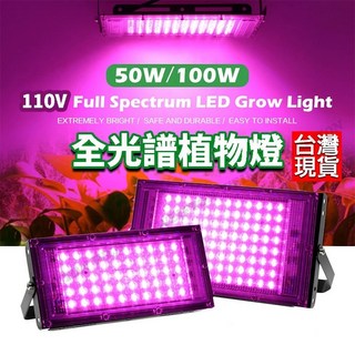 LED 植物燈 50W 100W 全光譜 植物生長燈 植物燈全光譜 太陽光 多肉植物燈 生長燈 多肉植物, 100W 植物燈 紫光+110V插頭, 1個