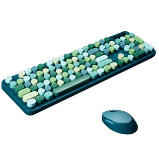 mofii 鍵盤無線鍵盤滑鼠組 復古鍵盤 仿機械鍵盤 圓鍵鍵盤 NCC BSMI認證 摩天手經銷商, 森林混彩, sweet