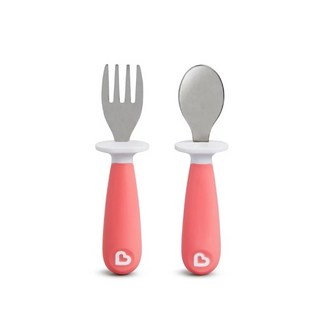 美國Munchkin 滿趣健 不鏽鋼學習叉匙組(12m ) 多色可選 蟲寶寶, 粉色, 學習叉匙組