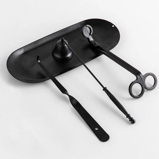 【Mii厝邊】香氛蠟燭工具組 (滅燭罩+滅燭勾+燭芯剪) 不鏽鋼滅燭工具 香氛蠟燭配件, 霧面黑, 1個