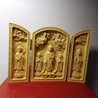 黃楊木西方三聖木雕佛像, 黃楊木, 1個