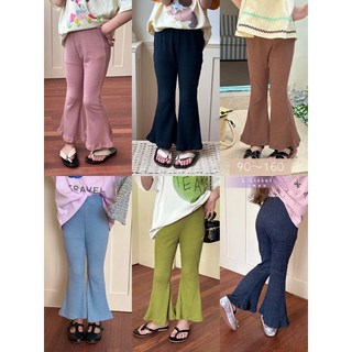 LC.kids現貨 女童夏日復古竹節坑條喇叭褲 薄款長褲 大童喇叭褲