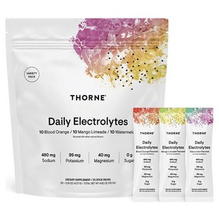 Thorne 每日電解質沖泡粉隨身包 血橙口味 10條+芒果青檸口味 10條+西瓜口味 10條入, 1袋