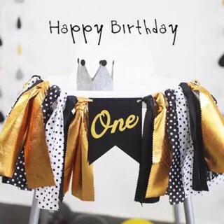 超高質感慶生桌椅布條 生日派對 抓周 週歲佈置 慶生 收涎 生日佈置 派對佈置 生日氣球 氣球派對, 金色桌椅布條
