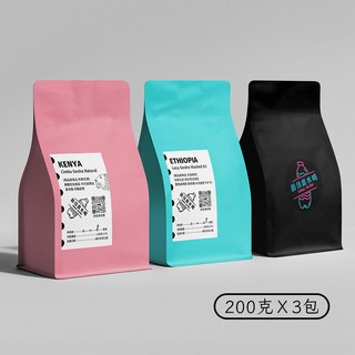 藝伎當水喝 精品咖啡豆組合包：非洲藝伎咖啡，三種風味（衣索比亞、肯亞、水洗處理），花香果茶、熱帶花果、梅香甜檸, 200g, 3個, 手沖