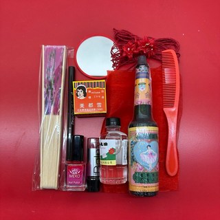百麗的店 拜媽祖娘娘等女生神明胭脂水粉拜拜用品組 (口紅、指甲油、扇子、鏡子)