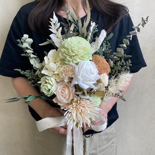 ONEDAY 莫蘭迪色系手捧花 新娘捧花 外拍捧花 花束, 白綠色系