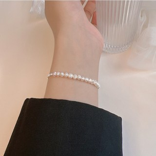 珍珠碎銀拼接手鍊 巴洛克珍珠手鏈 韓版淡水珍珠手環 抗過敏時尚輕奢手飾