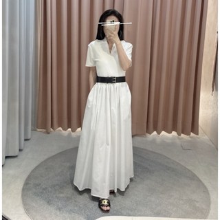 赫米 優雅小V領氣質連身長洋裝, 白色