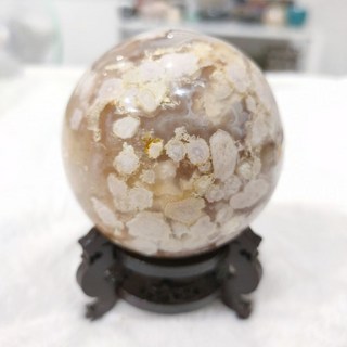 『靖靖水晶礦石』櫻花瑪瑙球，天然水晶擺件，居家裝飾品，能量療癒石, 詳見包裝, 櫻花
