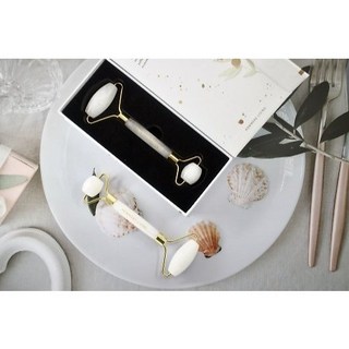 Howmore Living 白玉滾輪按摩棒，臉部按摩，舒緩壓力，天然白玉材質，輕巧好攜帶, 白色