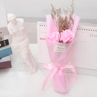 香皂花玫瑰花束 假玫瑰 天然情人草 感恩花束 情人節花束 畢業花束, 粉色