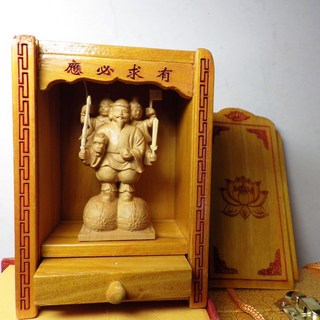 精品黃楊木六臂大黑天隨身佛龕 木雕佛像 祈福保平安, 棕色, 1個